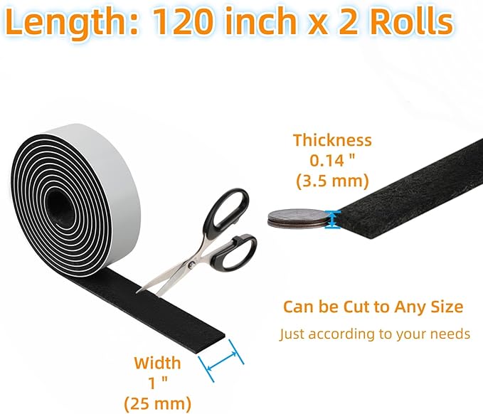 Felt Strips with Adhesive Backing – Furnigear Heavy Duty Cuttable Felt Tape Roll Furniture Pads for Chair Legs - Protecting Hardwood Floors, Chair Wall Protector (Black, 120 x 1 x 0.14 Inch) | Furniture Pads - TrueDesk