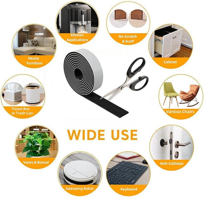Felt Strips with Adhesive Backing – Furnigear Heavy Duty Cuttable Felt Tape Roll Furniture Pads for Chair Legs - Protecting Hardwood Floors, Chair Wall Protector (Black, 80 x 1 x 0.14 Inch) | Furniture Pads - TrueDesk