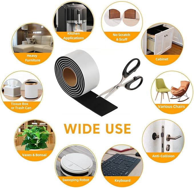 Felt Strips with Adhesive Backing – Furnigear Heavy Duty Cuttable Felt Tape Roll Furniture Pads for Chair Legs - Protecting Hardwood Floors, Chair Wall Protector (Black, 40 x 2 x 0.14 Inch) | Furniture Pads - TrueDesk