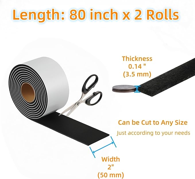 Felt Strips with Adhesive Backing – Furnigear Heavy Duty Cuttable Felt Tape Roll Furniture Pads for Chair Legs - Protecting Hardwood Floors, Chair Wall Protector (Black, 80 x 2 x 0.14 Inch) | Furniture Pads - TrueDesk