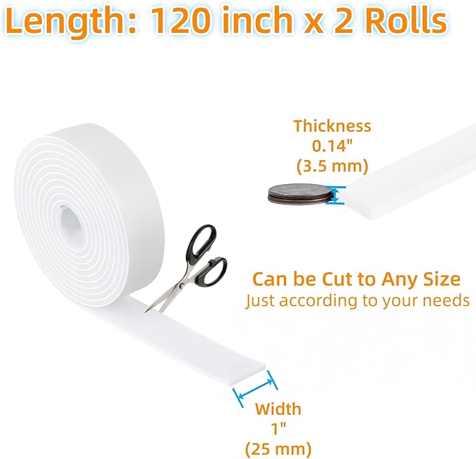 Felt Strips with Adhesive Backing – Furnigear Heavy Duty Cuttable Felt Tape Roll Furniture Pads for Chair Legs - Protecting Hardwood Floors, Chair Wall Protector (White, 120 x 1 x 0.14 Inch) | Furniture Pads - TrueDesk