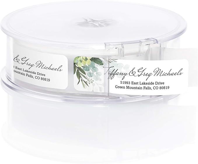 Floral Greenery Rolled Address Labels/Roll of 500 Personalized Address Labels/Designer Return Address Stickers in Elegant Plastic Dispenser | Address Labels - TrueDesk