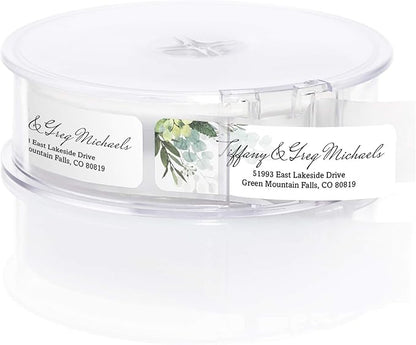 Floral Greenery Rolled Address Labels/Roll of 500 Personalized Address Labels/Designer Return Address Stickers in Elegant Plastic Dispenser | Address Labels - TrueDesk