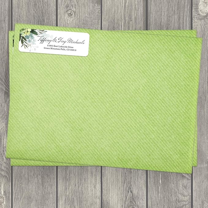 Floral Greenery Rolled Address Labels/Roll of 500 Personalized Address Labels/Designer Return Address Stickers in Elegant Plastic Dispenser | Address Labels - TrueDesk