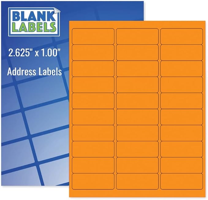 Fluorescent Orange Printable Mailing Labels/Qty 30 Labels Per Sheet / 2 - 5/8" x 1" (2.625 x 1) / Bright Adhesive Paper/Compatible with Inkjet and Laser Printer/Blank Labels | Address Labels - TrueDesk