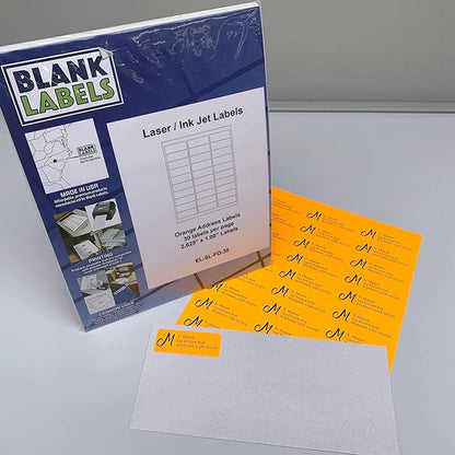 Fluorescent Orange Printable Mailing Labels/Qty 30 Labels Per Sheet / 2 - 5/8" x 1" (2.625 x 1) / Bright Adhesive Paper/Compatible with Inkjet and Laser Printer/Blank Labels | Address Labels - TrueDesk