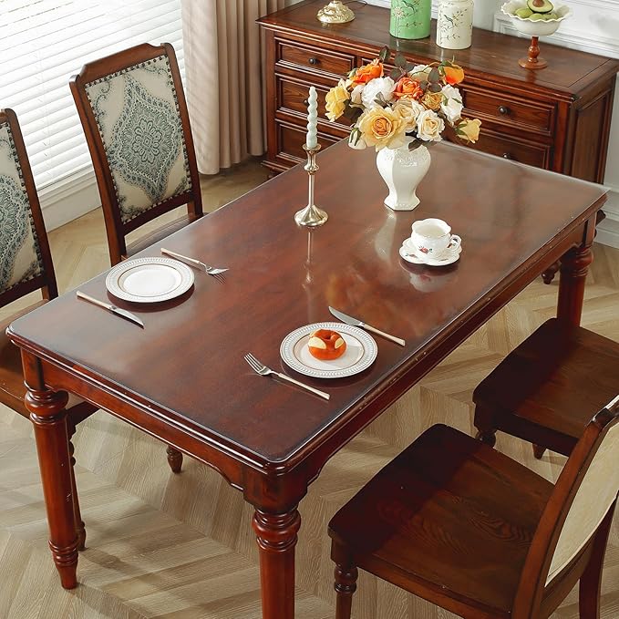 Frosted Clear Table Protector 16 x 54 Inch, 2mm Thick Plastic Table Cover, Waterproof PVC Clear Table Cover Protector, Desk Protector Mat, Writing Desk Pad for Desktop, Coffee & Dining Room Table | Table Pads - TrueDesk