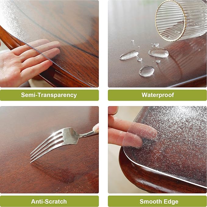 Frosted Clear Table Protector 36 x 76 Inch, 2mm Thick Plastic Table Cover, Waterproof PVC Clear Table Cover Protector, Desk Protector Mat, Writing Desk Pad for Desktop, Coffee & Dining Room Table | Table Pads - TrueDesk
