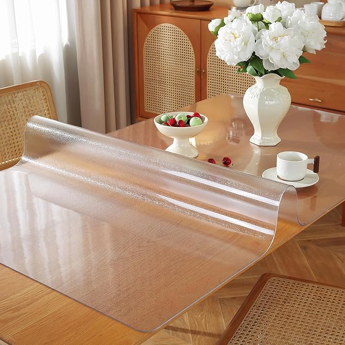 Frosted Clear Table Protector 44 x 78 Inch, 1.5mm Thick Plastic Table Cover, Waterproof PVC Clear Table Cover Protector, Desk Protector Mat, Writing Desk Pad for Desktop, Coffee & Dining Room Table | Table Pads - TrueDesk