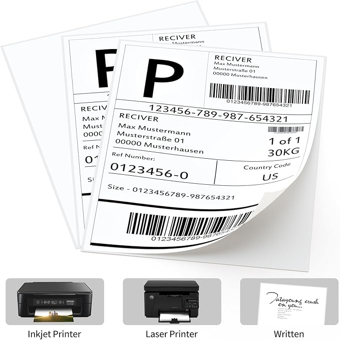 Full Sheet Labels, 8.5" x 11" - 100 Sheets Full Page Labels Printable White Sticker Paper for Laser/Inkjet Printers - Matte, Letter Size | Laser Inkjet Printer Labels - TrueDesk