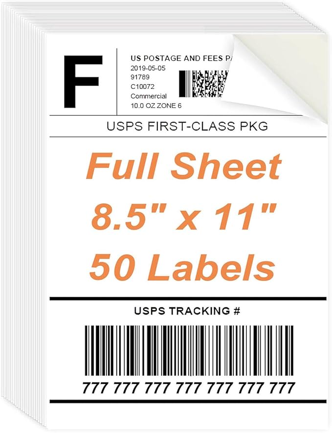Full Sheet Labels, 8.5" x 11" - 50 Sheets Full Page Labels Printable White Sticker Paper for Laser/Inkjet Printers - Matte, Letter Size | Laser Inkjet Printer Labels - TrueDesk