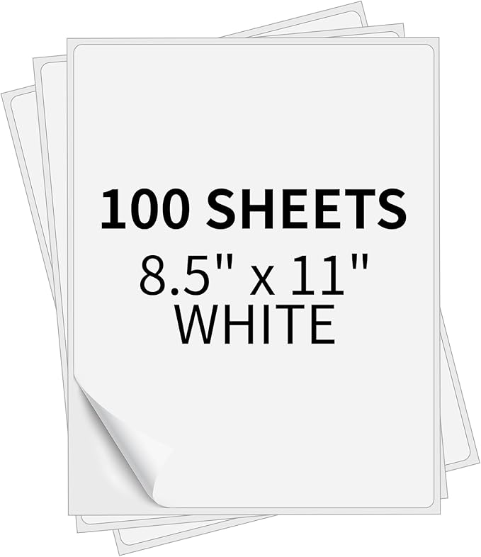 Full Sheet Labels 8.5” x 11” Sticker Paper Matte White, Large Shipping Label Paper for Inkjet Laser Printer, 100 Counts | Laser Inkjet Printer Labels - TrueDesk
