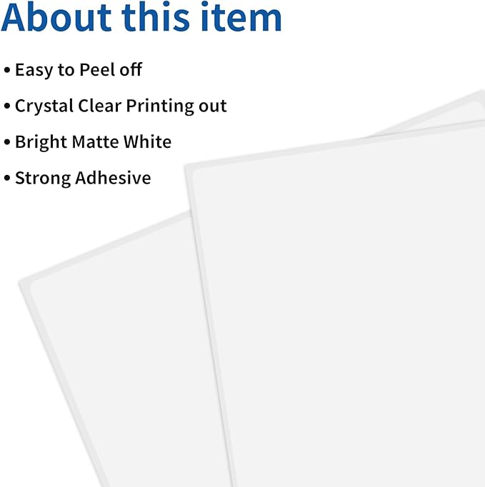 Full Sheet Labels 8.5” x 11” Sticker Paper Matte White, Large Shipping Label Paper for Inkjet Laser Printer, 100 Counts | Laser Inkjet Printer Labels - TrueDesk