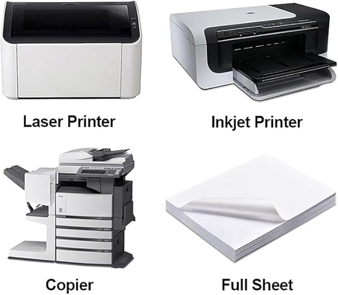 Full Sheet Labels 8.5” x 11” Sticker Paper Matte White, Large Shipping Label Paper for Inkjet Laser Printer, 100 Counts | Laser Inkjet Printer Labels - TrueDesk