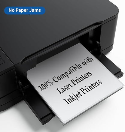 Full Sheet Labels 8.5” x 11” Sticker Paper Matte White, Large Shipping Label Paper for Inkjet Laser Printer, 250 Counts | Laser Inkjet Printer Labels - TrueDesk