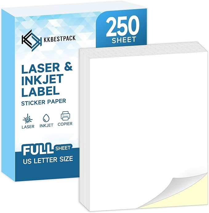 Full Sheets Sticker Paper – 250 Sheets, 8.5" x 11" Letter Size, for Inkjet & Laser Printers | Inkjet Printer Paper - TrueDesk