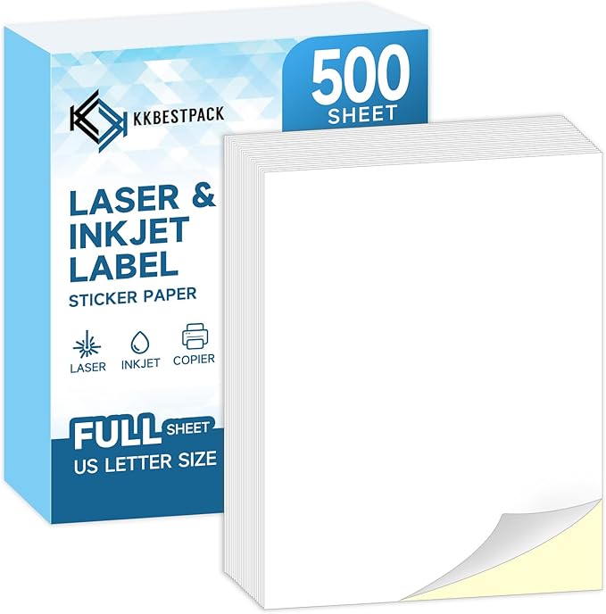 Full Sheets Sticker Paper – 500 Sheets, 8.5" x 11" Letter Size, for Inkjet & Laser Printers | Inkjet Printer Paper - TrueDesk