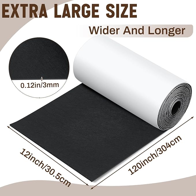 Fullhawl Large Felt Furniture Pads 12 x 120 Inch Non Slip Self Adhesive Heavy Duty Cuttable Strip Roll Felt Sheet Tape for Protecting Hardwood Floors Chair Wall, Black | Furniture Pads - TrueDesk