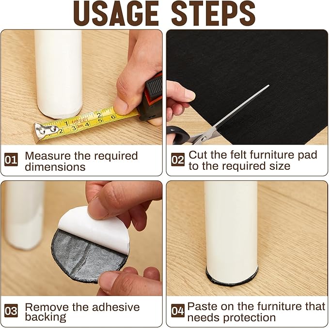 Fullhawl Large Felt Furniture Pads 12 x 120 Inch Non Slip Self Adhesive Heavy Duty Cuttable Strip Roll Felt Sheet Tape for Protecting Hardwood Floors Chair Wall, Black | Furniture Pads - TrueDesk