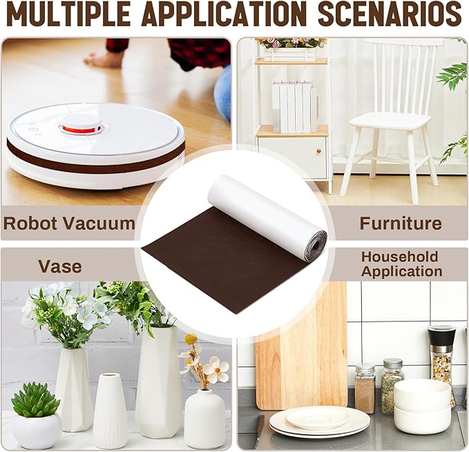 Fullhawl Large Felt Furniture Pads 12 x 60 Inch Non Slip Self Adhesive Heavy Duty Cuttable Strip Roll Felt Sheet Tape for Protecting Hardwood Floors Chair Wall, Brown | Furniture Pads - TrueDesk