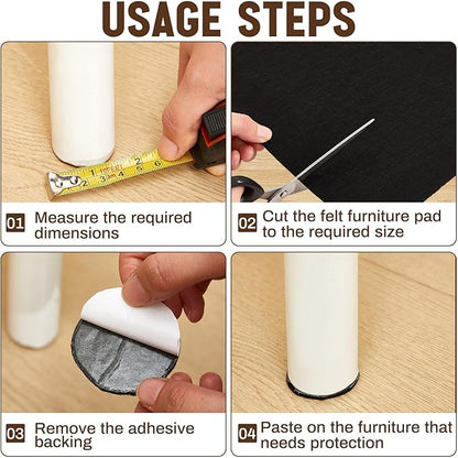 Fullhawl Large Felt Furniture Pads 12 x 60 Inch Non Slip Self Adhesive Heavy Duty Cuttable Strip Roll Felt Sheet Tape for Protecting Hardwood Floors Chair Wall, Black | Furniture Pads - TrueDesk