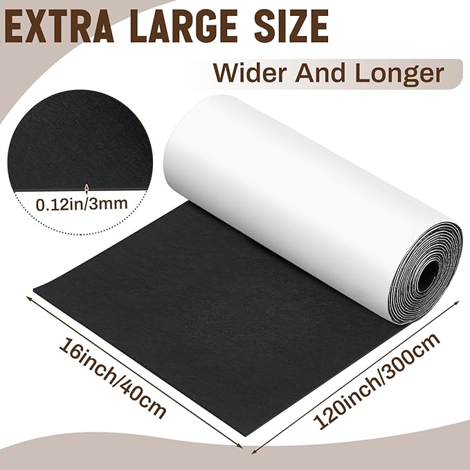 Fullhawl Large Felt Furniture Pads 16 x 120 Inch Non Slip Self Adhesive Heavy Duty Cuttable Strip Roll Felt Sheet Tape for Protecting Hardwood Floors Chair Wall, Black | Furniture Pads - TrueDesk