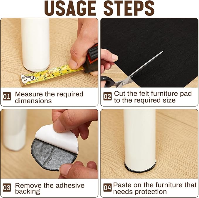 Fullhawl Large Felt Furniture Pads 16 x 60 Inch Non Slip Self Adhesive Heavy Duty Cuttable Strip Roll Felt Sheet Tape for Protecting Hardwood Floors Chair Wall, Black | Furniture Pads - TrueDesk