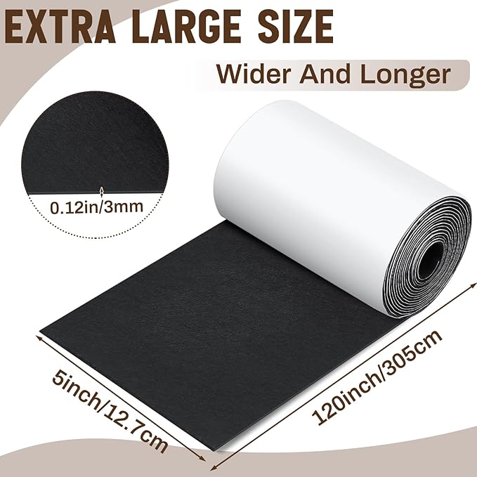 Fullhawl Large Felt Furniture Pads 5 x 120 Inch Non Slip Self Adhesive Heavy Duty Cuttable Strip Roll Felt Sheet Tape for Protecting Hardwood Floors Chair Wall, Black | Furniture Pads - TrueDesk