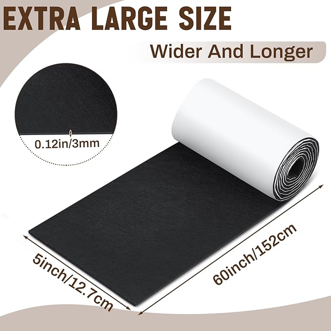 Fullhawl Large Felt Furniture Pads 5 x 60 Inch Non Slip Self Adhesive Heavy Duty Cuttable Strip Roll Felt Sheet Tape for Protecting Hardwood Floors Chair Wall, Black | Furniture Pads - TrueDesk