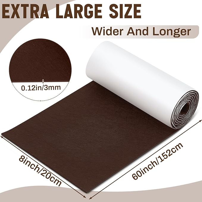 Fullhawl Large Felt Furniture Pads 8 x 60 Inch Non Slip Self Adhesive Heavy Duty Cuttable Strip Roll Felt Sheet Tape for Protecting Hardwood Floors Chair Wall, Brown | Furniture Pads - TrueDesk