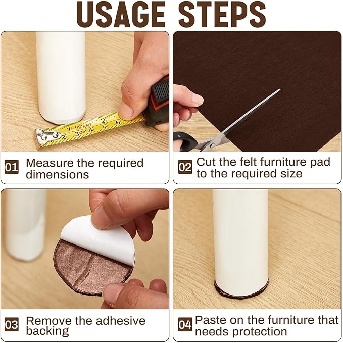 Fullhawl Large Felt Furniture Pads 8 x 60 Inch Non Slip Self Adhesive Heavy Duty Cuttable Strip Roll Felt Sheet Tape for Protecting Hardwood Floors Chair Wall, Brown | Furniture Pads - TrueDesk