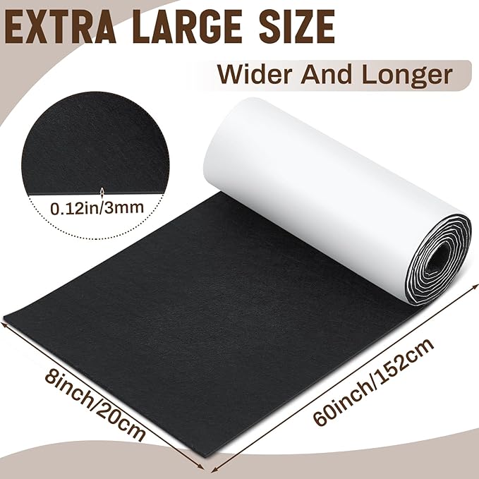 Fullhawl Large Felt Furniture Pads 8 x 60 Inch Non Slip Self Adhesive Heavy Duty Cuttable Strip Roll Felt Sheet Tape for Protecting Hardwood Floors Chair Wall, Black | Furniture Pads - TrueDesk