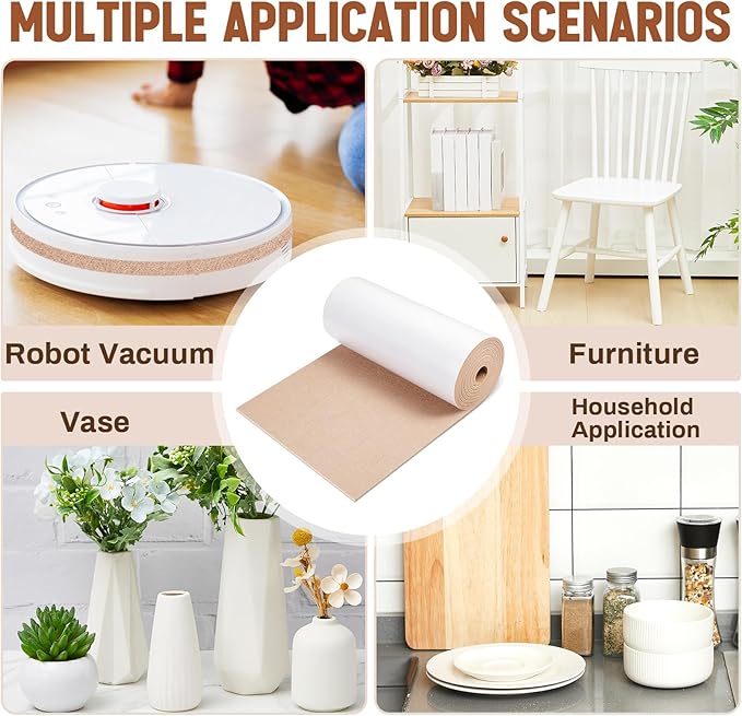 Fullhawl Large Felt Furniture Pads 8 x 60 Inch Non Slip Self Adhesive Heavy Duty Cuttable Strip Roll Felt Sheet Tape for Protecting Hardwood Floors Chair Wall, Beige | Furniture Pads - TrueDesk