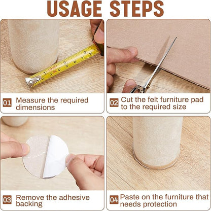Fullhawl Large Felt Furniture Pads 8 x 60 Inch Non Slip Self Adhesive Heavy Duty Cuttable Strip Roll Felt Sheet Tape for Protecting Hardwood Floors Chair Wall, Beige | Furniture Pads - TrueDesk