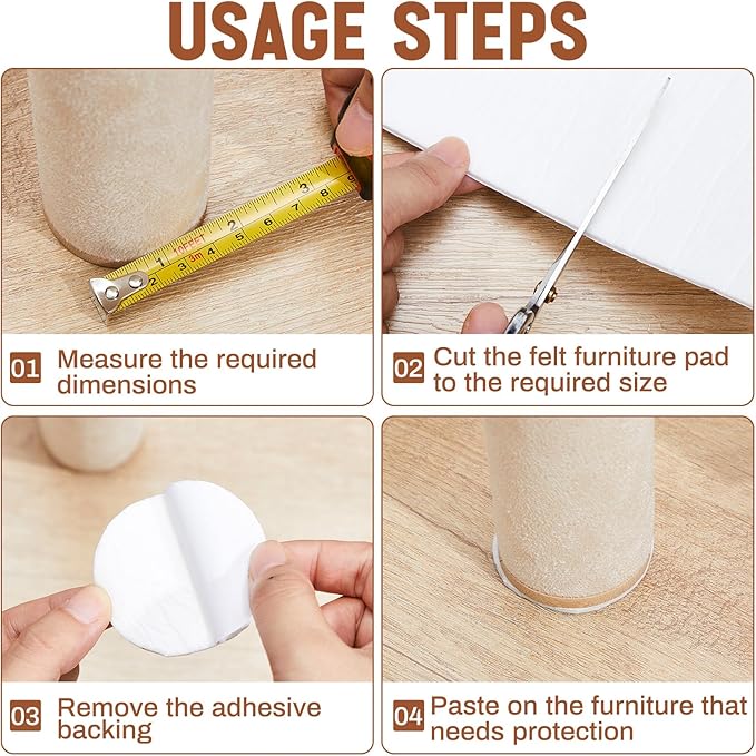 Fullhawl Large Felt Furniture Pads 8 x 60 Inch Non Slip Self Adhesive Heavy Duty Cuttable Strip Roll Felt Sheet Tape for Protecting Hardwood Floors Chair Wall, White | Furniture Pads - TrueDesk