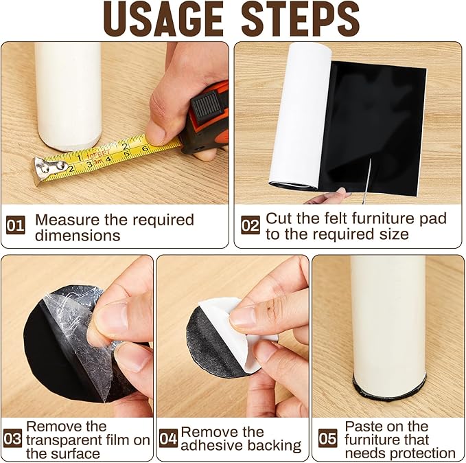 Fullhawl Large Silicone Furniture Pads 12 x 40 Inch Non Slip Self Adhesive Heavy Duty Cuttable Strip Roll Felt Sheet Tape for Protecting Hardwood Floors Chair Wall, Black | Furniture Pads - TrueDesk