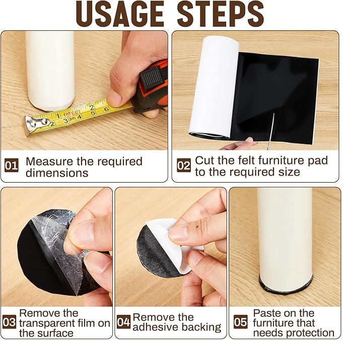Fullhawl Large Silicone Furniture Pads 8 x 40 Inch Non Slip Self Adhesive Heavy Duty Cuttable Strip Roll Felt Sheet Tape for Protecting Hardwood Floors Chair Wall, Black | Furniture Pads - TrueDesk
