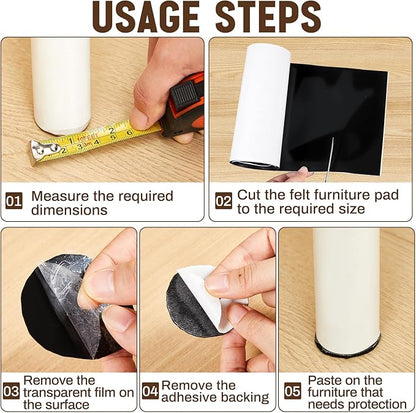 Fullhawl Large Silicone Furniture Pads 8 x 40 Inch Non Slip Self Adhesive Heavy Duty Cuttable Strip Roll Felt Sheet Tape for Protecting Hardwood Floors Chair Wall, Black | Furniture Pads - TrueDesk