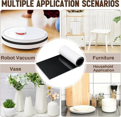 Fullhawl Large Silicone Furniture Pads 8 x 40 Inch Non Slip Self Adhesive Heavy Duty Cuttable Strip Roll Felt Sheet Tape for Protecting Hardwood Floors Chair Wall, Black | Furniture Pads - TrueDesk