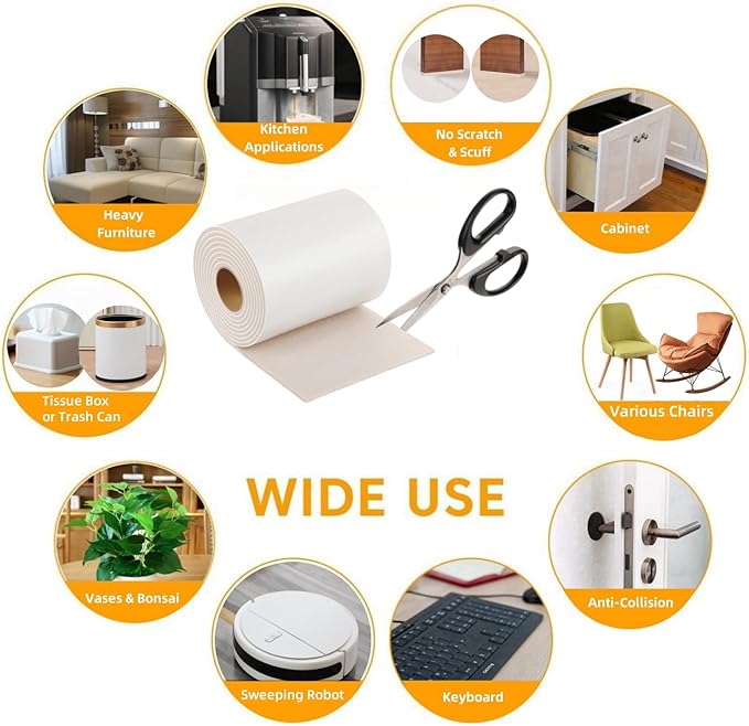 Furnigear Felt Furniture Pads - Heavy Duty Cuttable Strips with Adhesive Backing, Self - Adhesive Felt Strips, Pad, Tape Roll for Chair Legs, Hard Floor and Wall Protection (Beige, 80 x 5 x 0.14 Inch) | Furniture Pads - TrueDesk