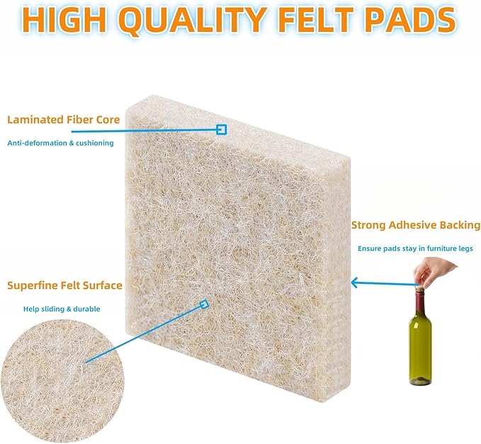 Furnigear Felt Furniture Pads - Heavy Duty Cuttable Strips with Adhesive Backing, Self - Adhesive Felt Strips, Pad, Tape Roll for Chair Legs, Hard Floor and Wall Protection (Beige, 80 x 5 x 0.14 Inch) | Furniture Pads - TrueDesk