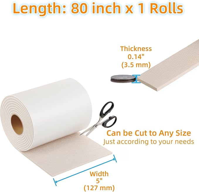 Furnigear Felt Furniture Pads - Heavy Duty Cuttable Strips with Adhesive Backing, Self - Adhesive Felt Strips, Pad, Tape Roll for Chair Legs, Hard Floor and Wall Protection (Beige, 80 x 5 x 0.14 Inch) | Furniture Pads - TrueDesk