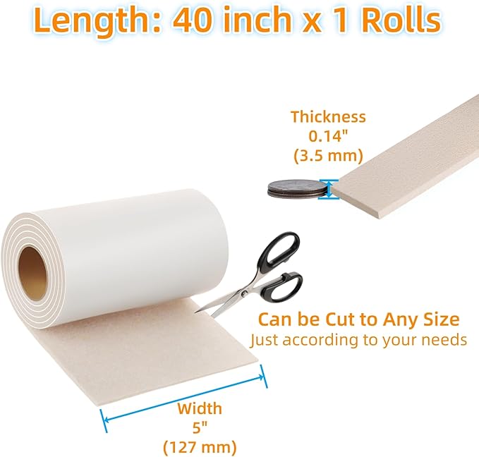 Furnigear Felt Furniture Pads - Heavy Duty Cuttable Strips with Adhesive Backing, Self - Adhesive Felt Strips, Pad, Tape Roll for Chair Legs, Hard Floor and Wall Protection (Beige, 40 x 5 x 0.14 Inch) | Furniture Pads - TrueDesk