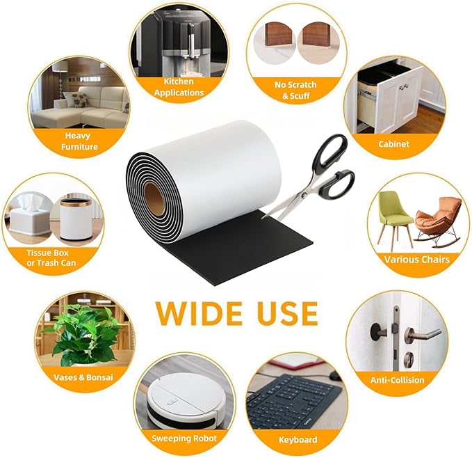 Furnigear Felt Furniture Pads - Heavy Duty Cuttable Strips with Adhesive Backing, Self - Adhesive Felt Strips, Pad, Tape Roll for Chair Legs, Hard Floor and Wall Protection (Black, 80 x 5 x 0.14 Inch) | Furniture Pads - TrueDesk