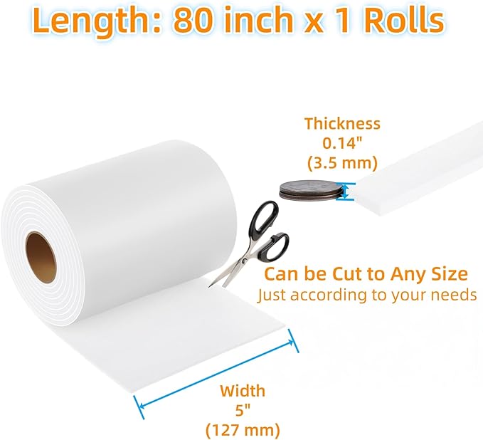 Furnigear Felt Furniture Pads - Heavy Duty Cuttable Strips with Adhesive Backing, Self - Adhesive Felt Strips, Pad, Tape Roll for Chair Legs, Hard Floor and Wall Protection (White, 80 x 5 x 0.14 Inch) | Furniture Pads - TrueDesk