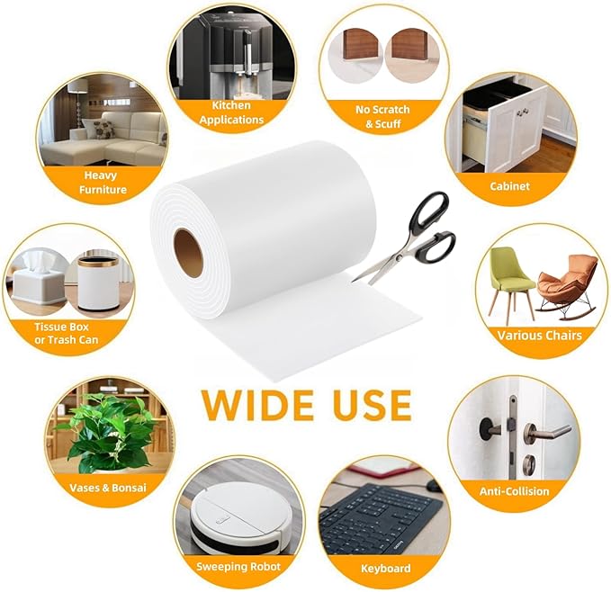 Furnigear Felt Furniture Pads - Heavy Duty Cuttable Strips with Adhesive Backing, Self - Adhesive Felt Strips, Pad, Tape Roll for Chair Legs, Hard Floor and Wall Protection (White, 80 x 5 x 0.14 Inch) | Furniture Pads - TrueDesk