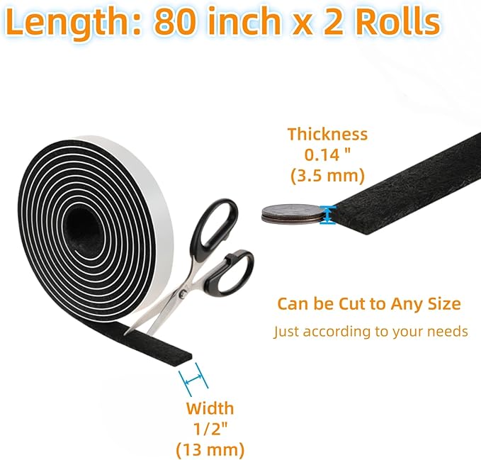 Furnigear Felt Strips with Adhesive Backing Heavy Duty Cuttable Felt Tape Roll Furniture Pads for Chair Legs - Protecting Hardwood Floors, Chair Wall Protector (Black, 80 x 0.5 x 0.14 Inch) | Furniture Pads - TrueDesk