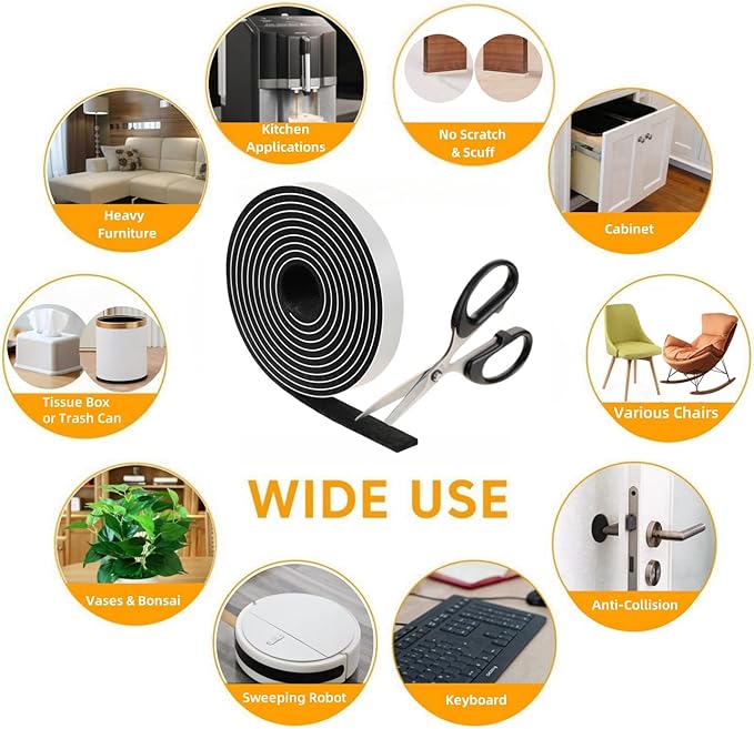 Furnigear Felt Strips with Adhesive Backing Heavy Duty Cuttable Felt Tape Roll Furniture Pads for Chair Legs - Protecting Hardwood Floors, Chair Wall Protector (Black, 120 x 0.5 x 0.14 Inch) | Furniture Pads - TrueDesk