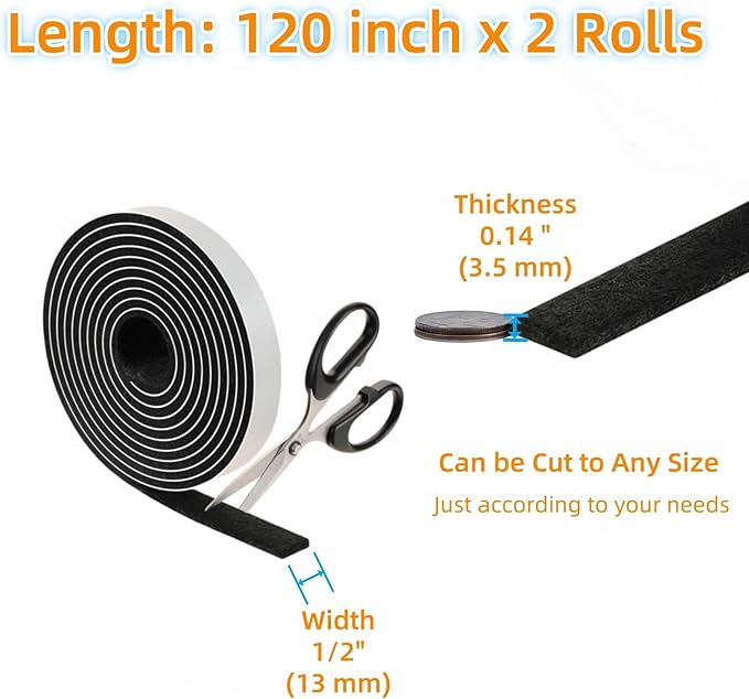 Furnigear Felt Strips with Adhesive Backing Heavy Duty Cuttable Felt Tape Roll Furniture Pads for Chair Legs - Protecting Hardwood Floors, Chair Wall Protector (Black, 120 x 0.5 x 0.14 Inch) | Furniture Pads - TrueDesk
