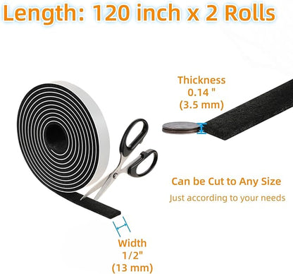 Furnigear Felt Strips with Adhesive Backing Heavy Duty Cuttable Felt Tape Roll Furniture Pads for Chair Legs - Protecting Hardwood Floors, Chair Wall Protector (Black, 120 x 0.5 x 0.14 Inch) | Furniture Pads - TrueDesk
